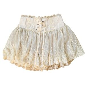 Ank Rouge Floral Lace Embroidered Skirt Lace-Up Waist Jfashion Princess Coquette